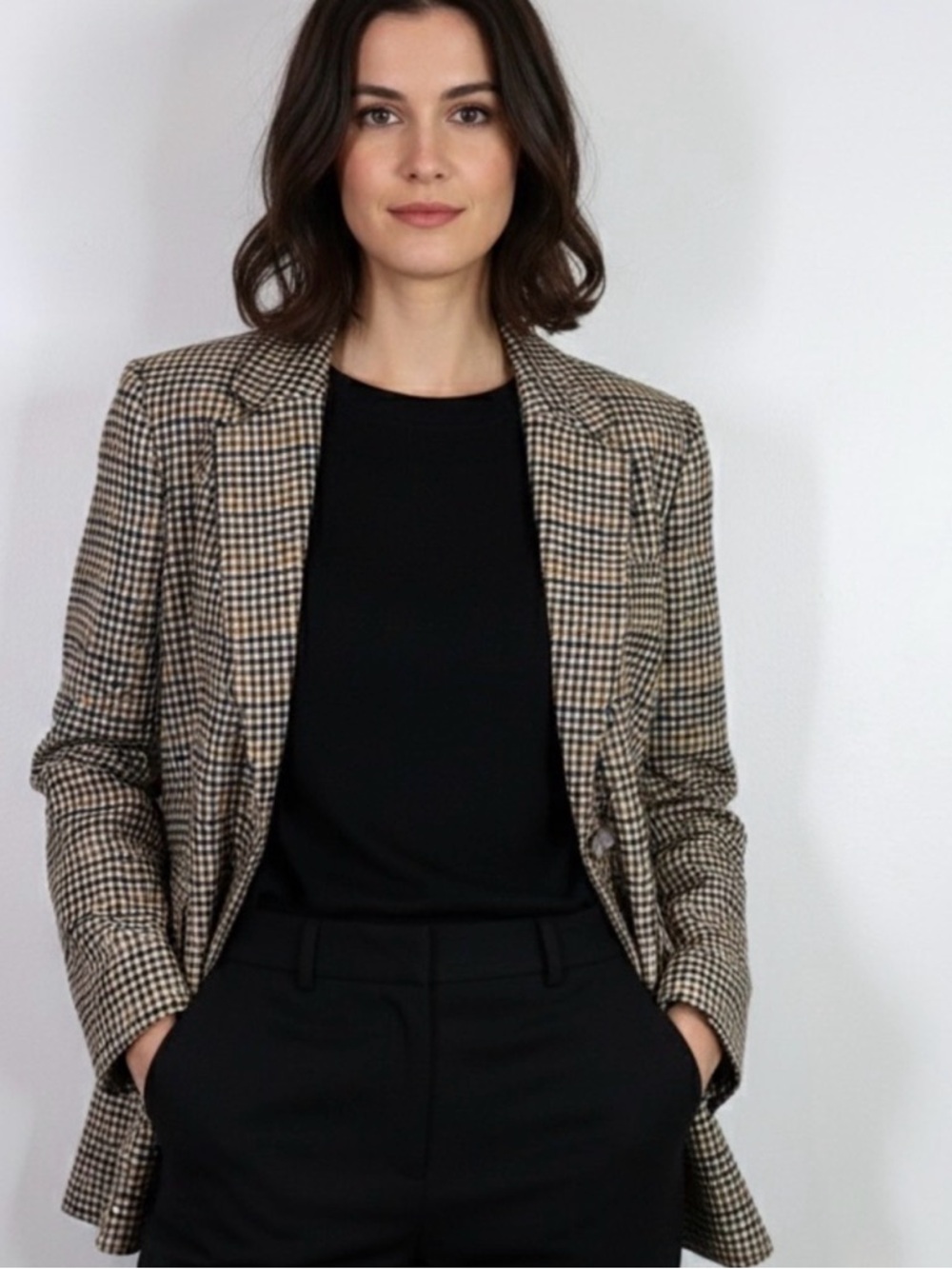 H&M Black and Brown Checked Blazer